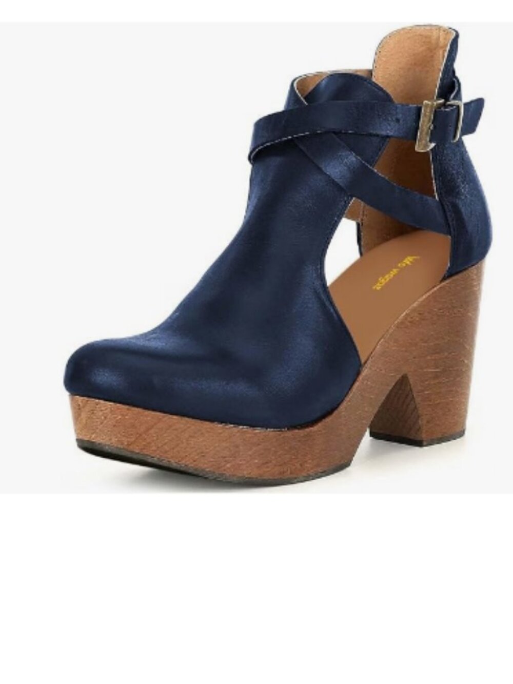Wo Wagas Blue Platform Round Toe Cutout Strap Buckle Block High Heels Ankle Boot